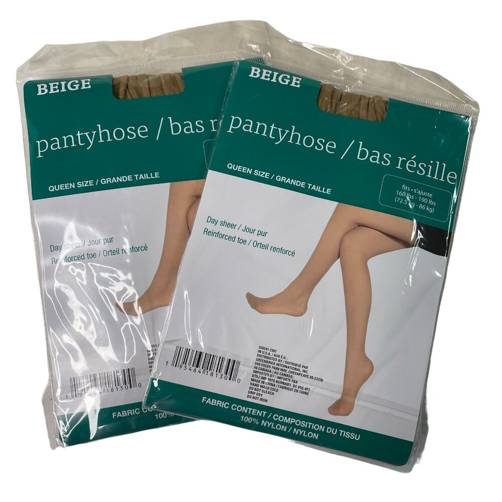 Set 2 Womens Pantyhose Day Sheer Beige u Reinforced Toe Queen Transparent